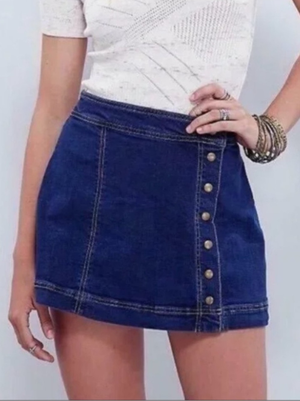 Free People Button Front Denim Mini Skirt